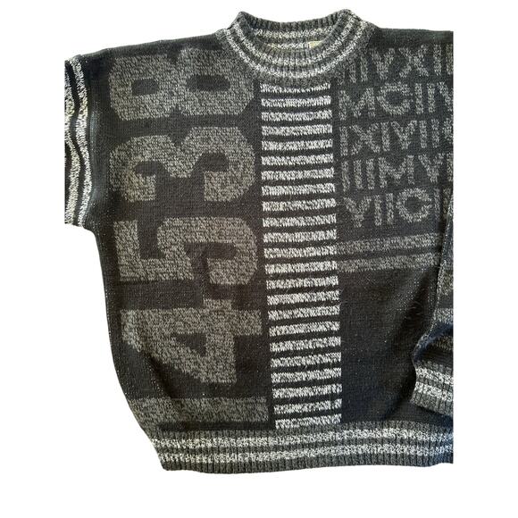 Vintage 90's Crewneck Sweater Black & Gray Patterned Ground Zero Men's XL Preppy - Picture 7 of 8